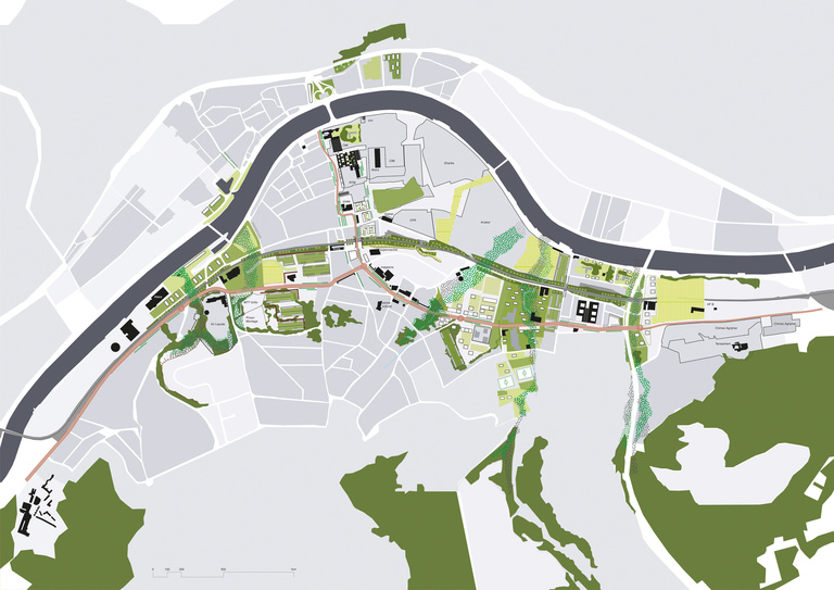 Carta - Reichen et Robert Associates - Reichen et Robert Associes -Amenagement urbain de la vallee Seresienne-Seraing-Belgique-plan vert.jpg